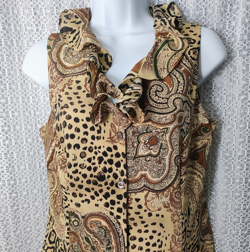 Vtg Danny & Nicole Brown and Black Patterned Maxi Dress